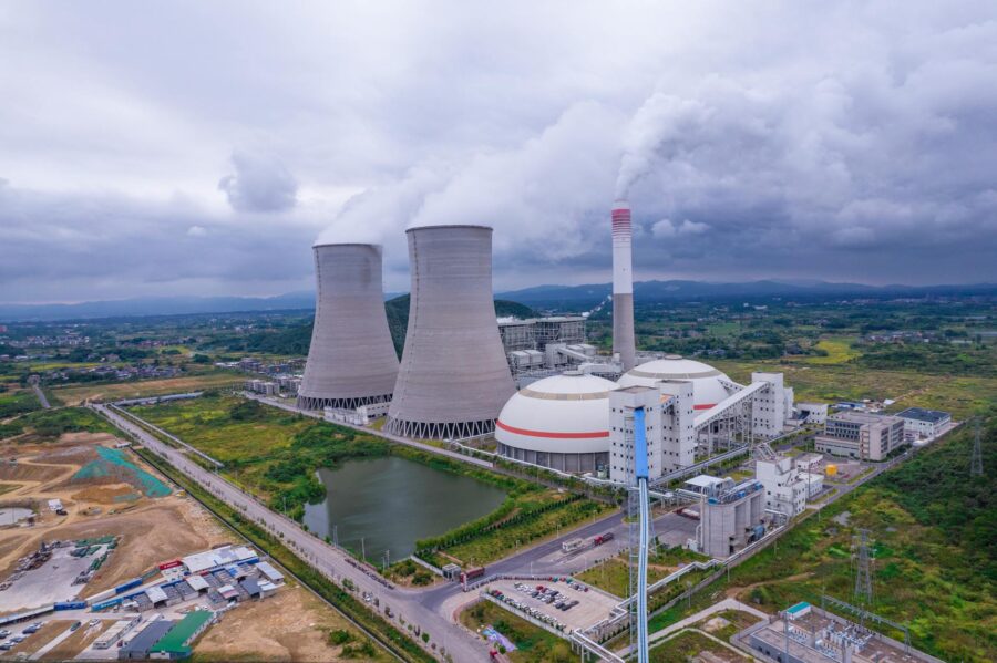 drone shot of nuclear power plant